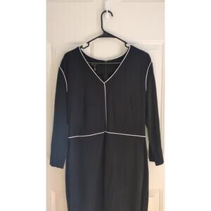 Escada Women's Black & White Dress Size 42, Large 10/12 Pencil 3/4 Sleeve V Neck